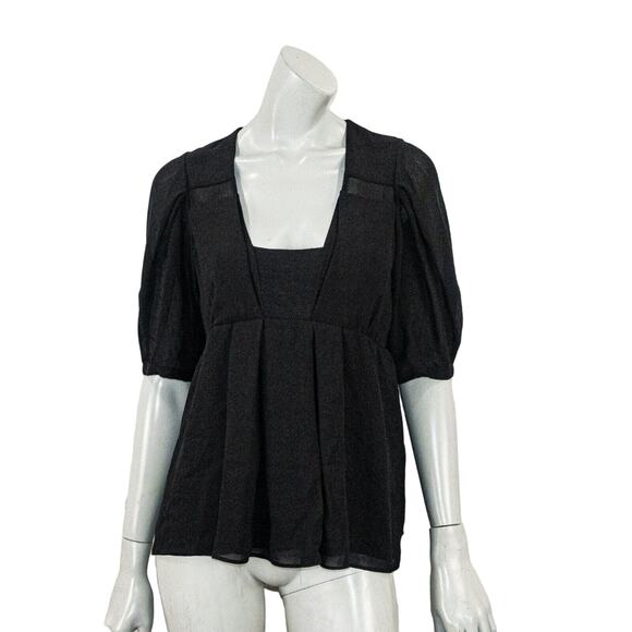 athe Vanessa Bruno Square Neck Blouse Pleated Black Women's size 42 - Picture 1 of 7